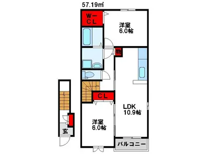 グランドヒルズI(2LDK/2階)の間取り写真