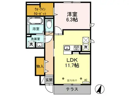 グランテラス1(1LDK/1階)の間取り写真