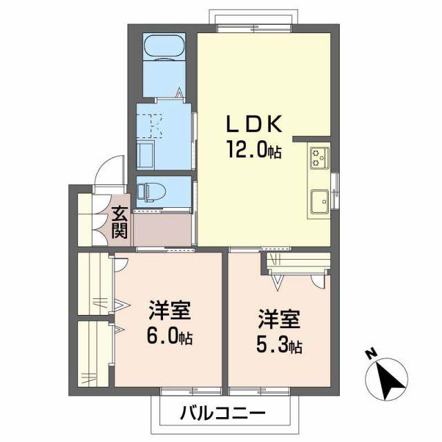 ミトラパリス A棟(2LDK/2階)の間取り写真