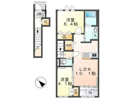 ジュヌモンド(2LDK/2階)の間取り写真