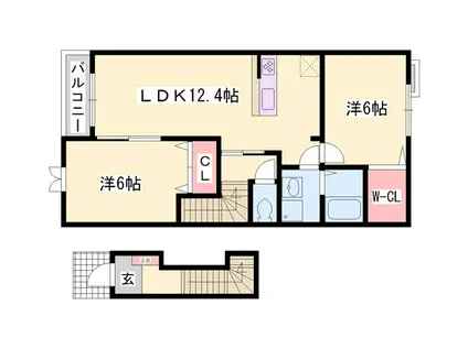 サンローラ B棟(2LDK/2階)の間取り写真