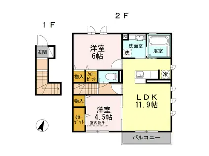 LA MER 桜上水 I(2LDK/2階)の間取り写真