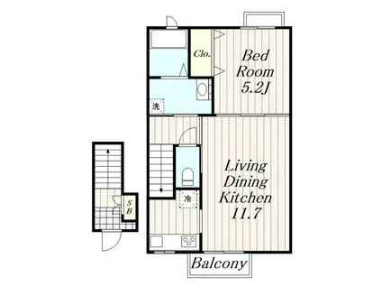 サンリット つきみ野(1LDK/2階)の間取り写真