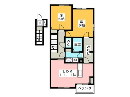 メゾンシュクレ II(2LDK/2階)の間取り写真