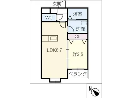 ワンズテラス長久手(1LDK/1階)の間取り写真