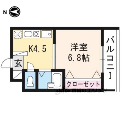 カーネルスタジオ2(1DK/4階)の間取り写真