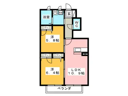 エスポワール(2LDK/1階)の間取り写真