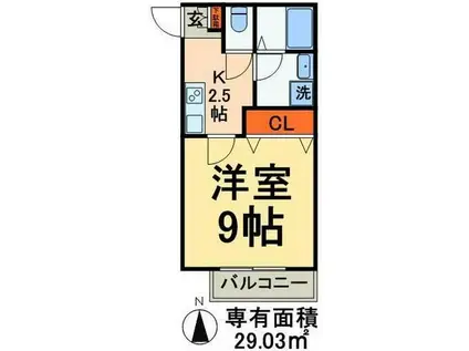 メゾン・ド・パルテール(1K/2階)の間取り写真