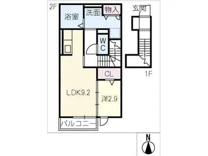 デザイア(1LDK/2階)の間取り写真