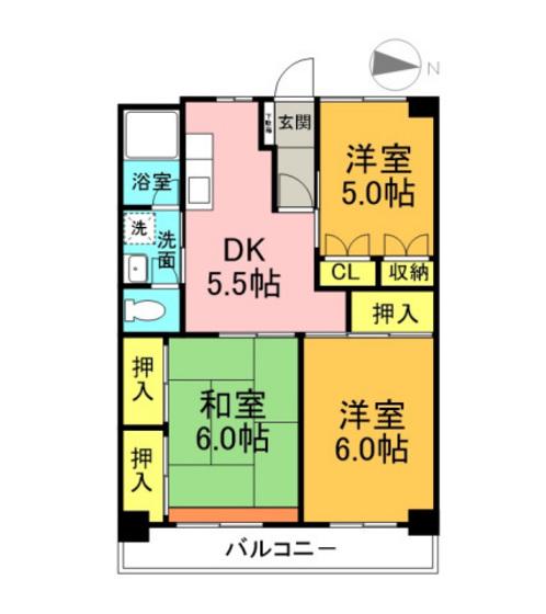 下田ハイツ(3DK/5階)の間取り写真