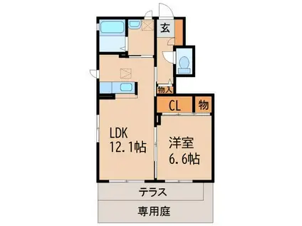 シャーメゾン有本(1LDK/1階)の間取り写真