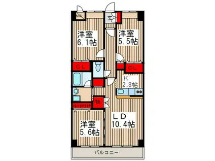 ライフパル市川(3LDK/4階)の間取り写真