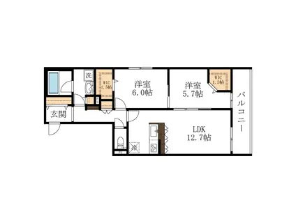 メゾンベール難波(2LDK/3階)の間取り写真