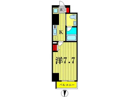 ルクレ墨田緑III(1K/3階)の間取り写真