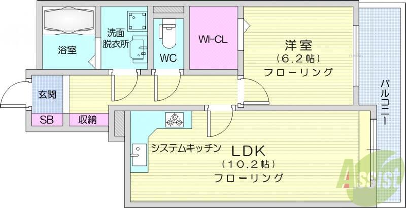 フレール仙台長町南(1LDK/3階)の間取り写真