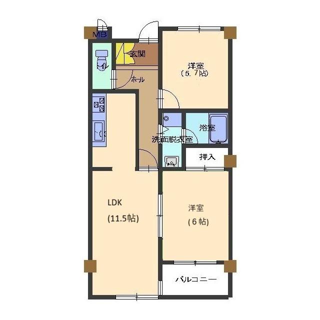 パークコート小橋(2LDK/1階)の間取り写真