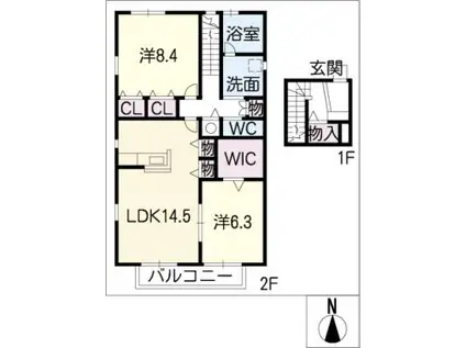 グラウィスシノン(2LDK/2階)の間取り写真