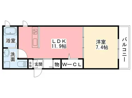 カサ・アブリル瓦林(1LDK/1階)の間取り写真