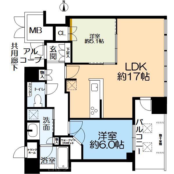 ジオタワー天六(2LDK/31階)の間取り写真