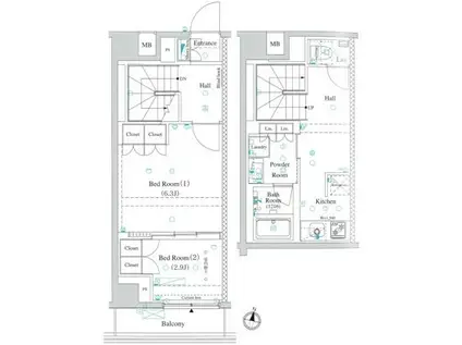 AXASレジデンス外苑(2K/3階)の間取り写真