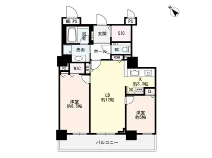 プレミスト琴似スカイクロスタワー(2LDK/24階)の間取り写真