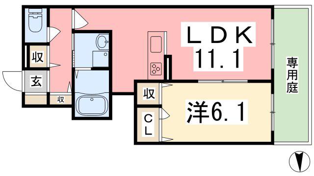 メゾンパストラル(1LDK/1階)の間取り写真
