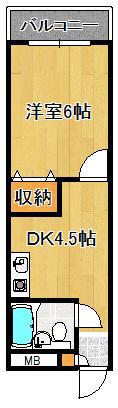 ヴィーブル(1DK/1階)の間取り写真