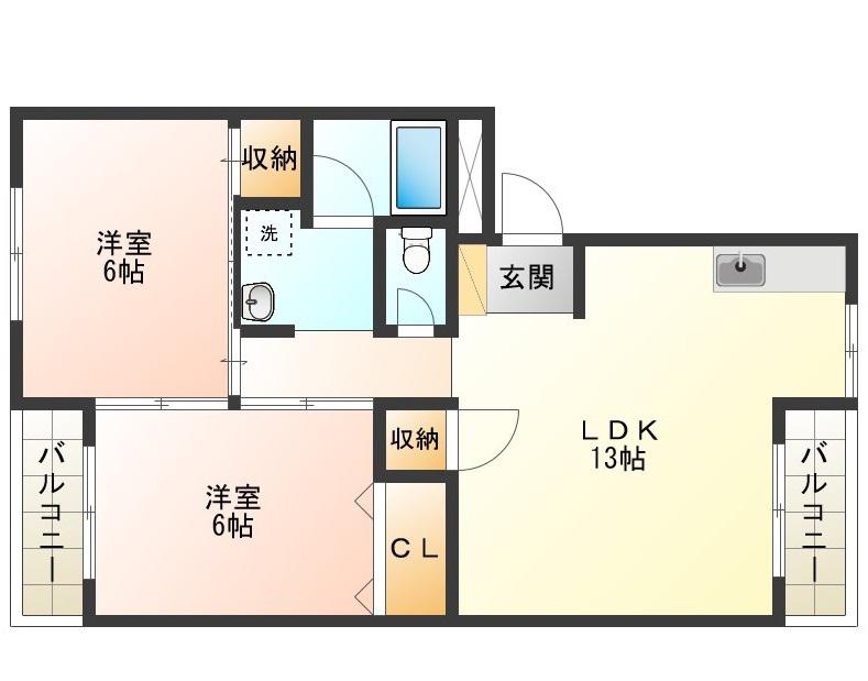 オークフィールド新浜(2LDK/3階)の間取り写真