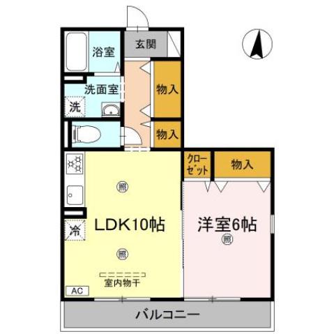 ジュネス北御座(1LDK/2階)の間取り写真