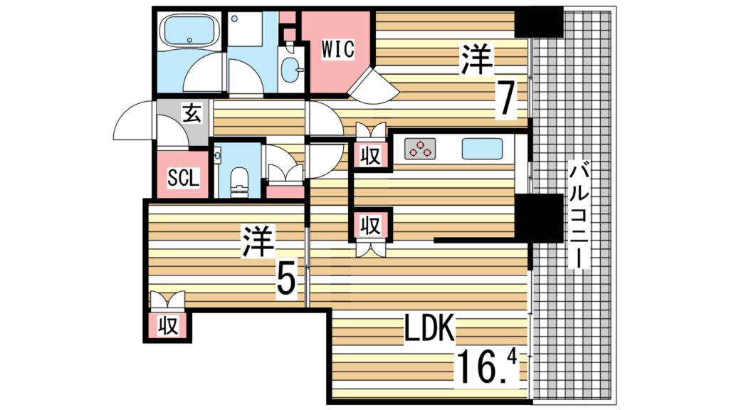 シティタワー神戸三宮(2LDK/33階)の間取り写真