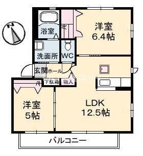 シャーメゾントゥモロー C棟(2LDK/1階)の間取り写真