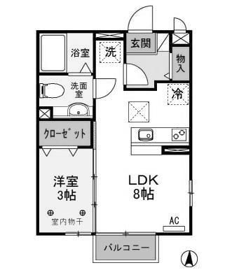グリーンハイムB(1LDK/1階)の間取り写真