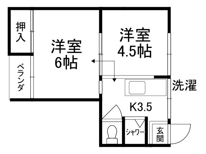 砂川荘(1DK/2階)の間取り写真