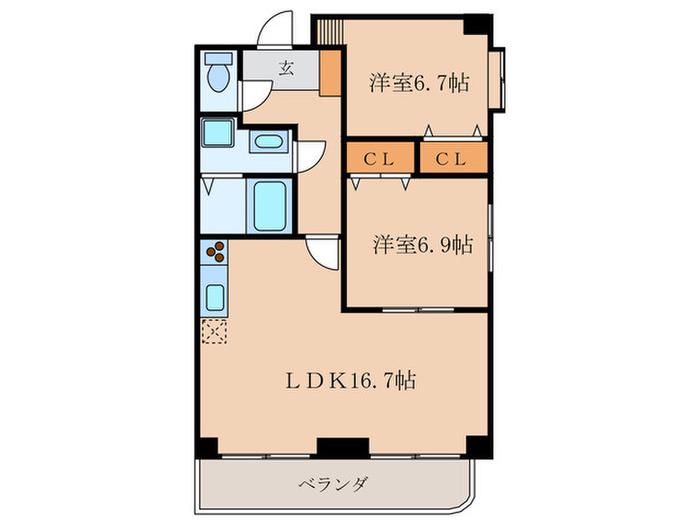 エムズ八剣(2LDK/9階)の間取り写真