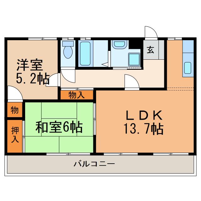 ベルレーヌ河原(2LDK/3階)の間取り写真