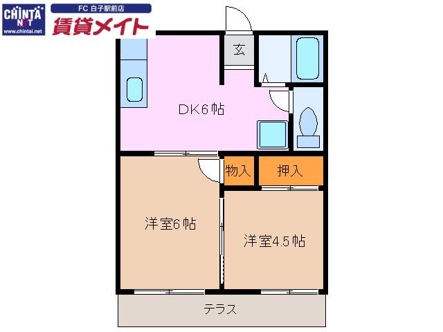 ルフラン貴城(2DK/1階)の間取り写真