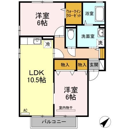 プリムヴェールB棟(2LDK/1階)の間取り写真