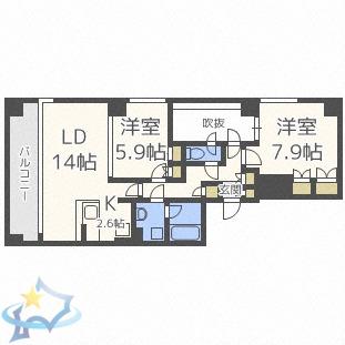 グランカーサ裏参道(2LDK/3階)の間取り写真