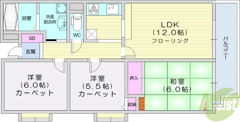 昭和マンション野草園(3LDK/3階)の間取り写真