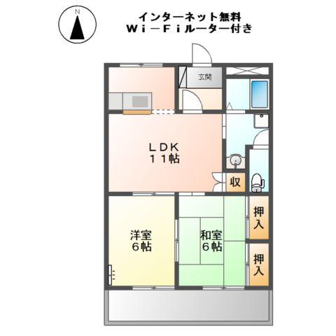 カーサアスール(2LDK/2階)の間取り写真