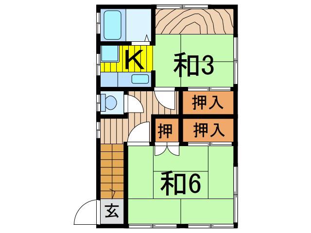 矢澤荘(2K/2階)の間取り写真