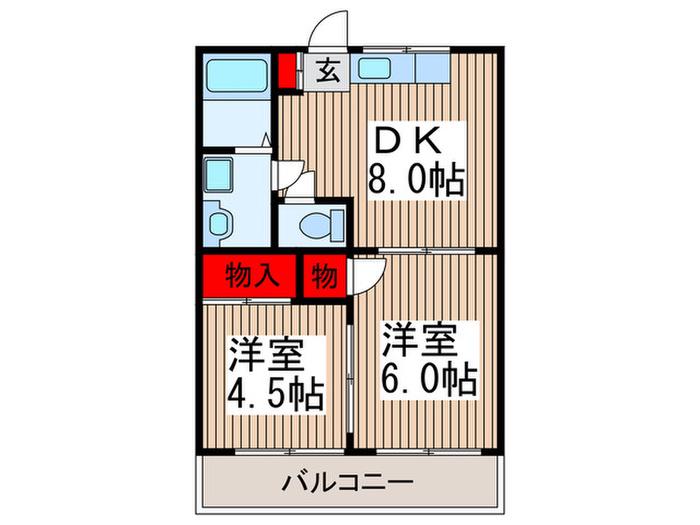 エステートドミール(2DK/1階)の間取り写真