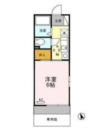セリバテール東谷山II(1K/1階)の間取り写真