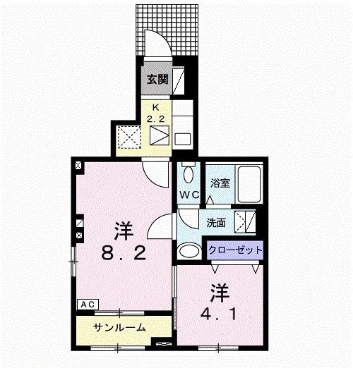 カーサ・ブライト(1SK/1階)の間取り写真