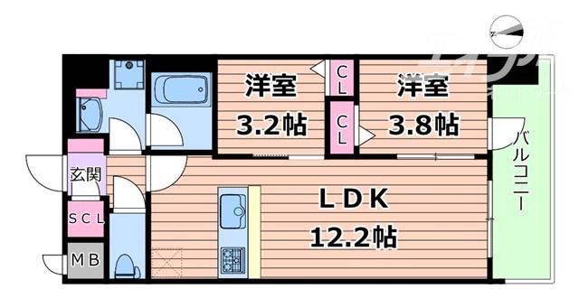 スプランディッド大阪イースト(2LDK/6階)の間取り写真