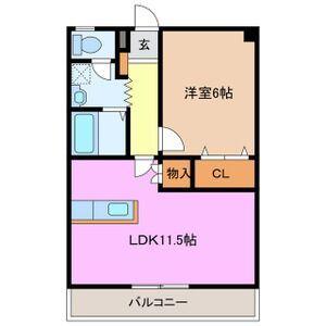 コーキア富洲原(1LDK/2階)の間取り写真