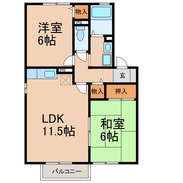 名鉄小牧線 小牧口駅 徒歩9分 2階建 築28年(2LDK/2階)の間取り写真