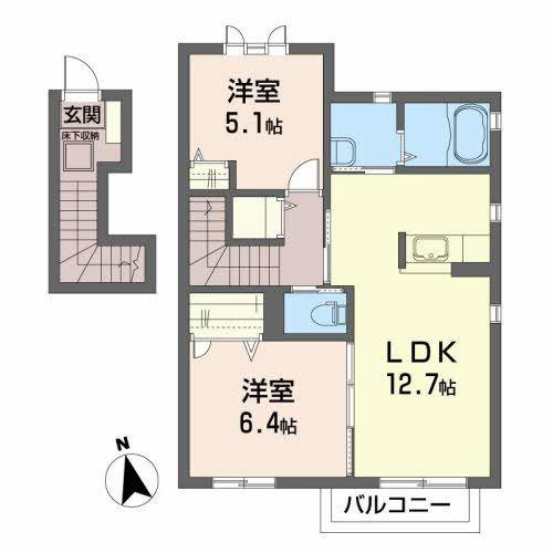 シャーメゾン・ド・桜ヶ丘(2LDK/2階)の間取り写真