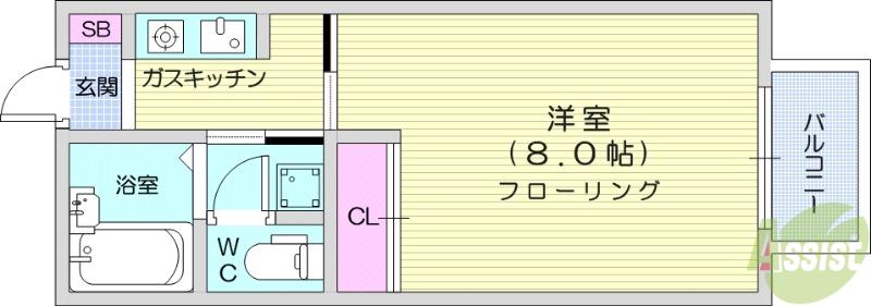 グレース萩野町D棟(1K/2階)の間取り写真