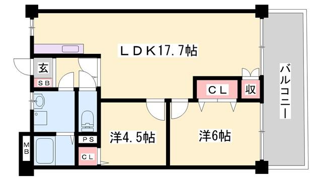 ブエナビスタ姫路(2LDK/4階)の間取り写真